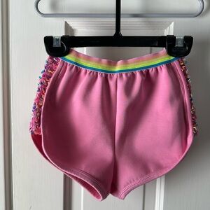 Retro Pink Sequin Trim Shorts with Rainbow Waistband